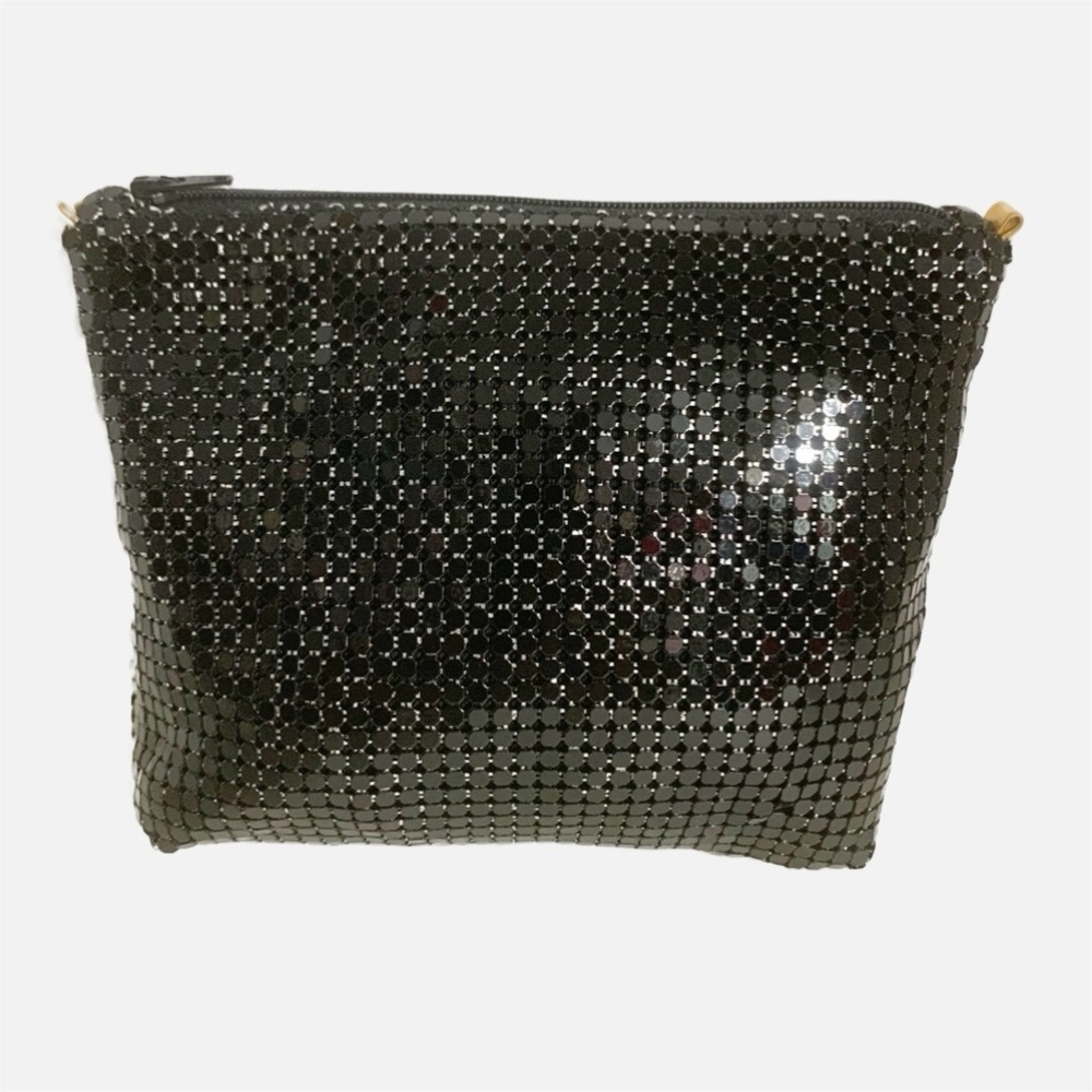 Vintage Unbranded Chainmail Fully Lined Clutch Pouch Bag with Zip Closure Black